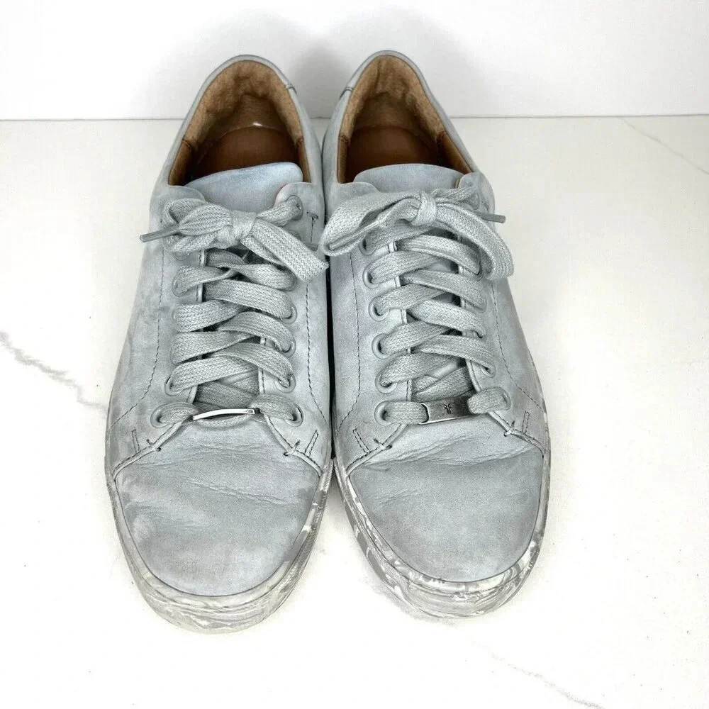Frye Ivy Blue Ice Gray Nubuck Leather Sneakers Comfort Y2K Outsoles $178 Lace up